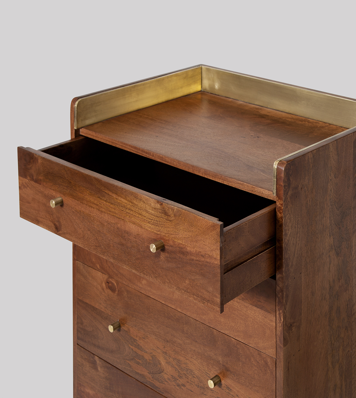 Fresco Fivedrawer Tallboy Chest of Drawers, MidCentury Style in Light