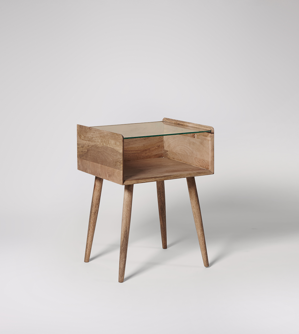 Bedside Table Mid Century Modern Style In Light Mango Wood