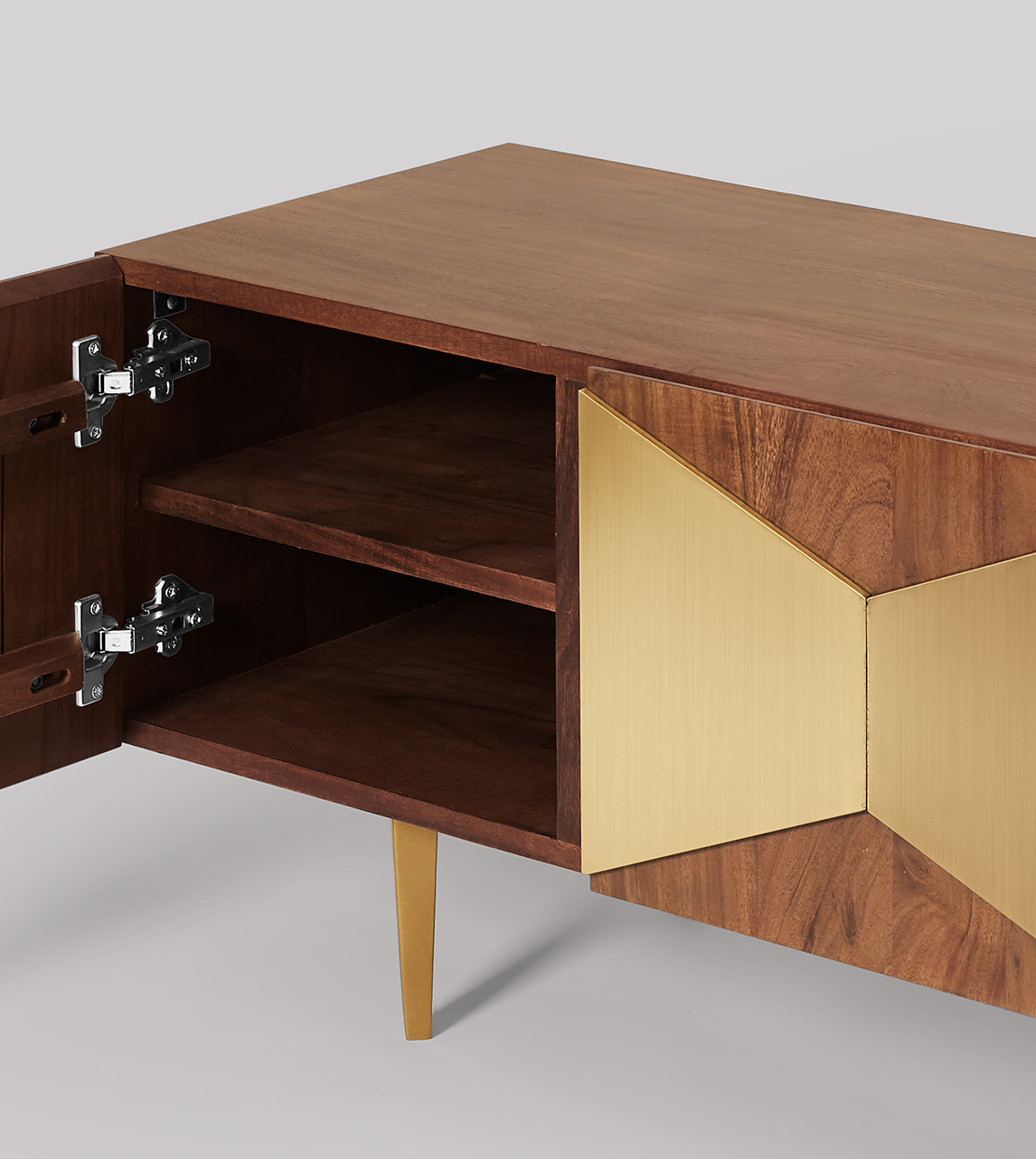 Grace Deco Style Large TV Stand in Acacia & Brass Swoon