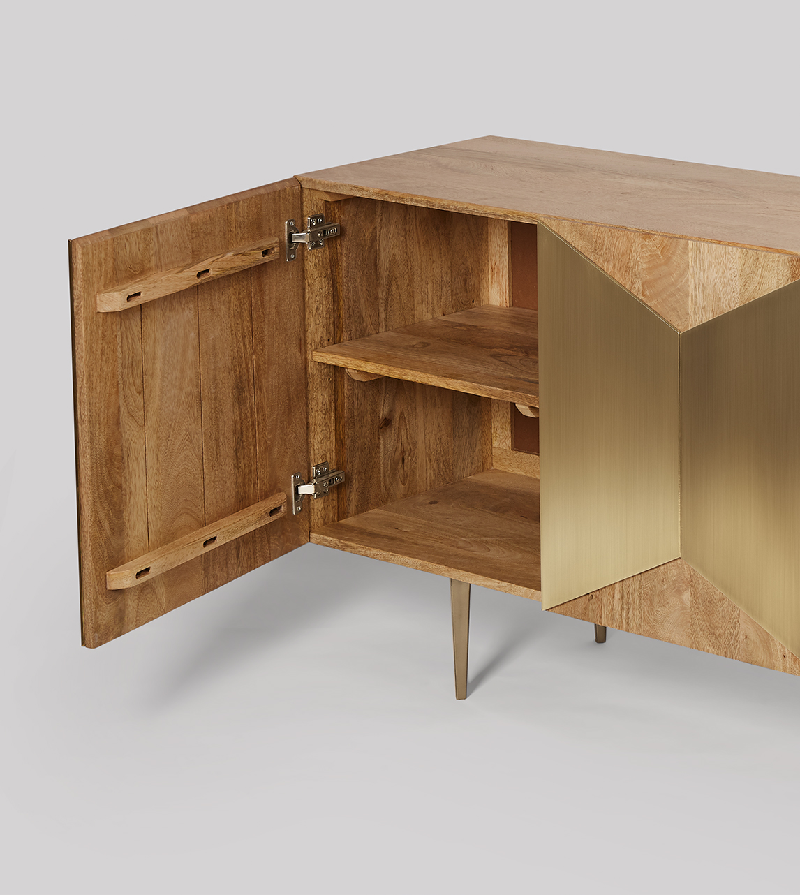 Grace Sideboard, Deco Style in Natural Mango Wood & Brass Swoon