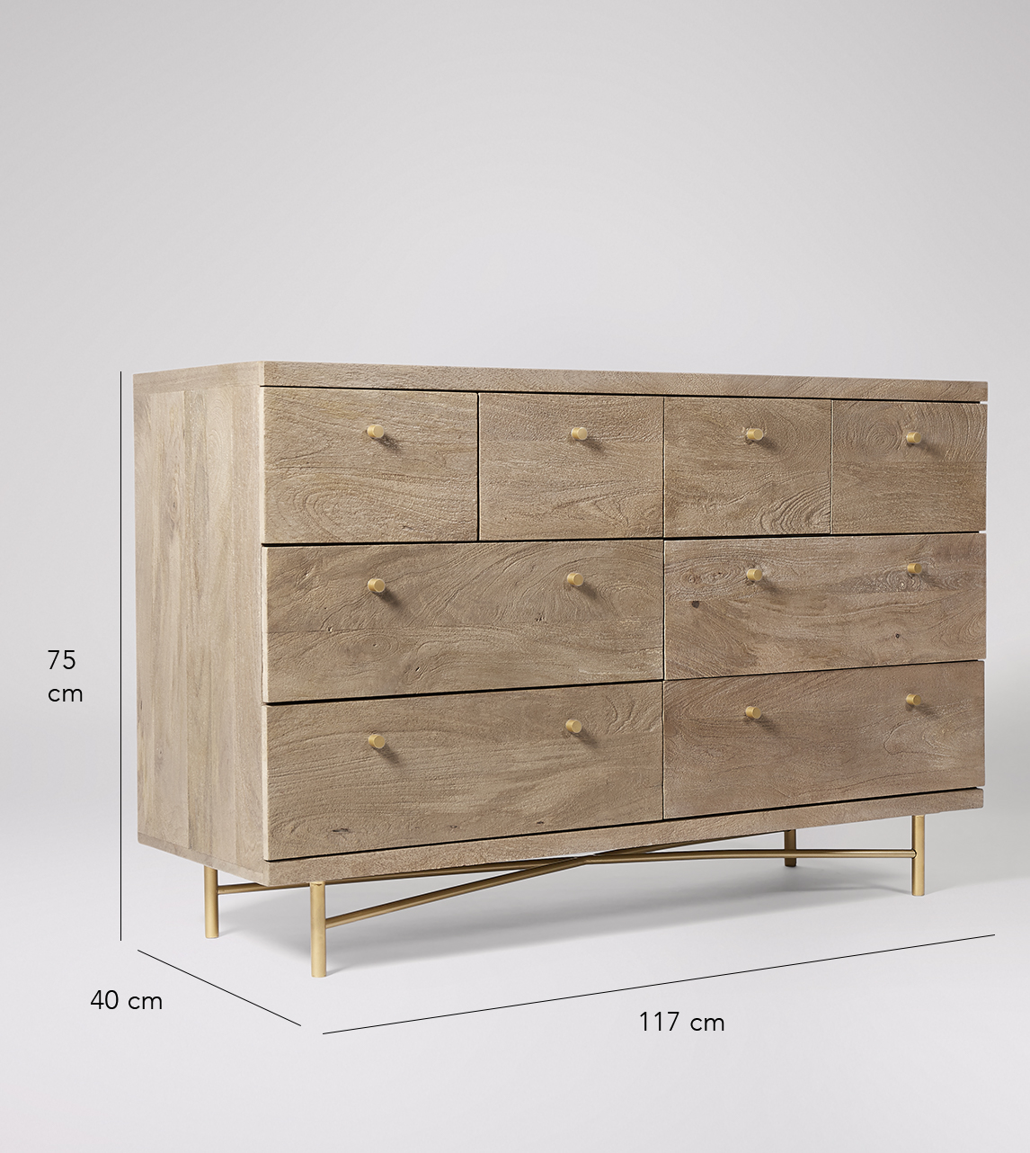 Halle Eightdrawer Chest of Drawers in Sandblasted Grey Mango Wood Swoon