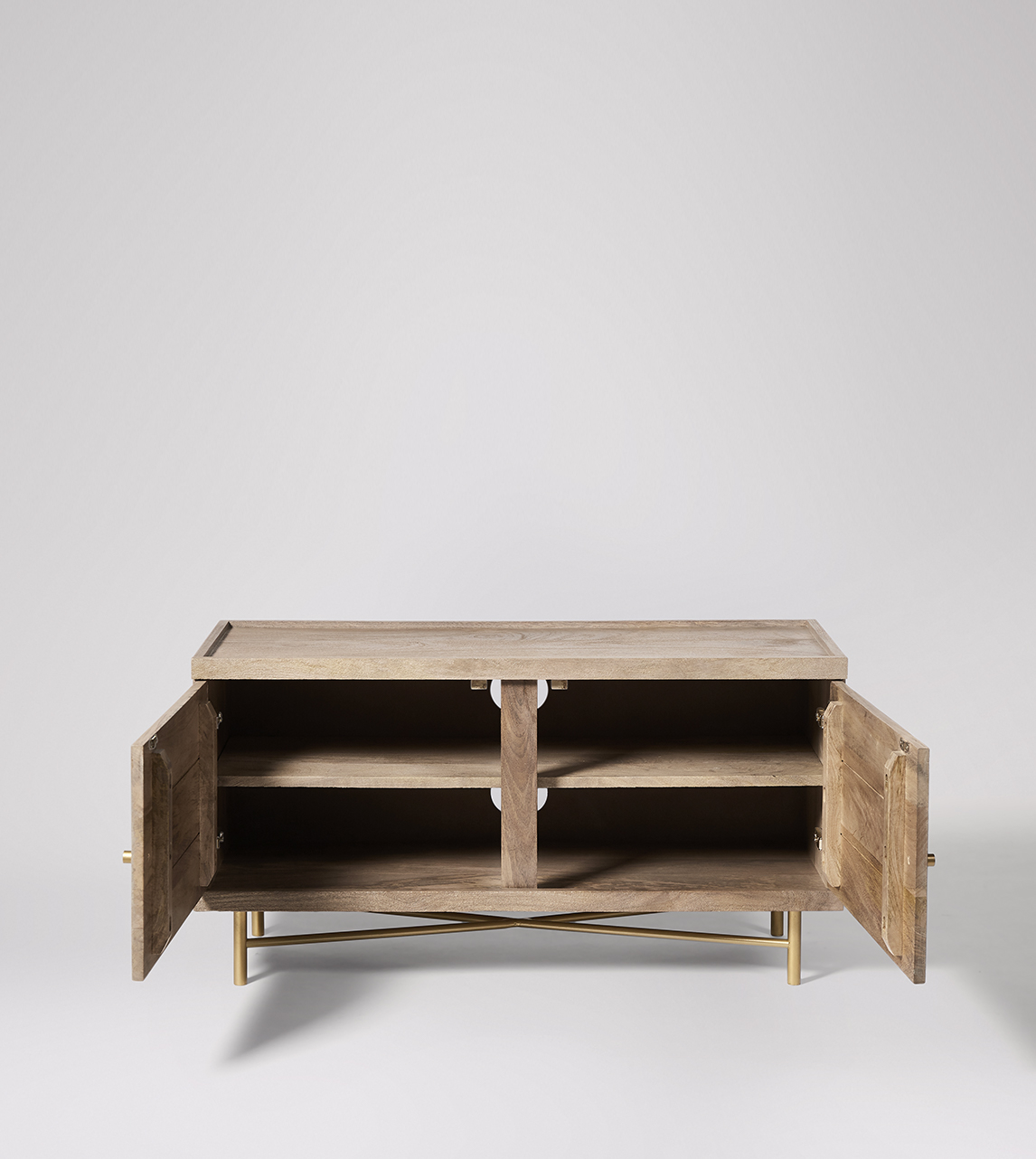 Halle Media Unit, MidCentury Modern Style in Sandblasted Grey Mango