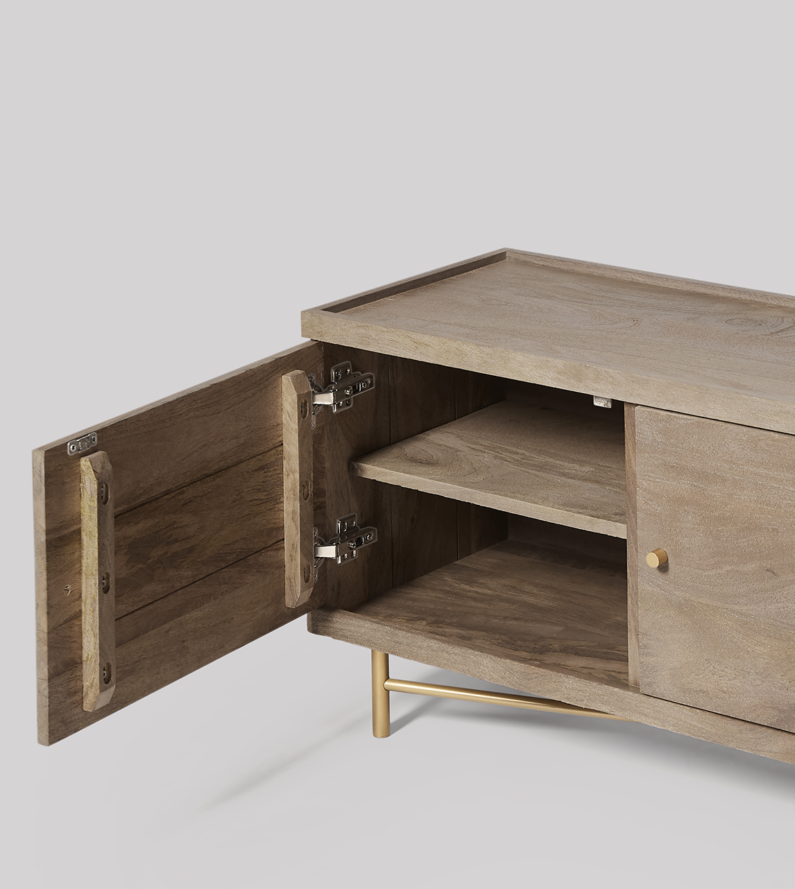 Halle Media Unit, MidCentury Modern Style in Sandblasted Grey Mango