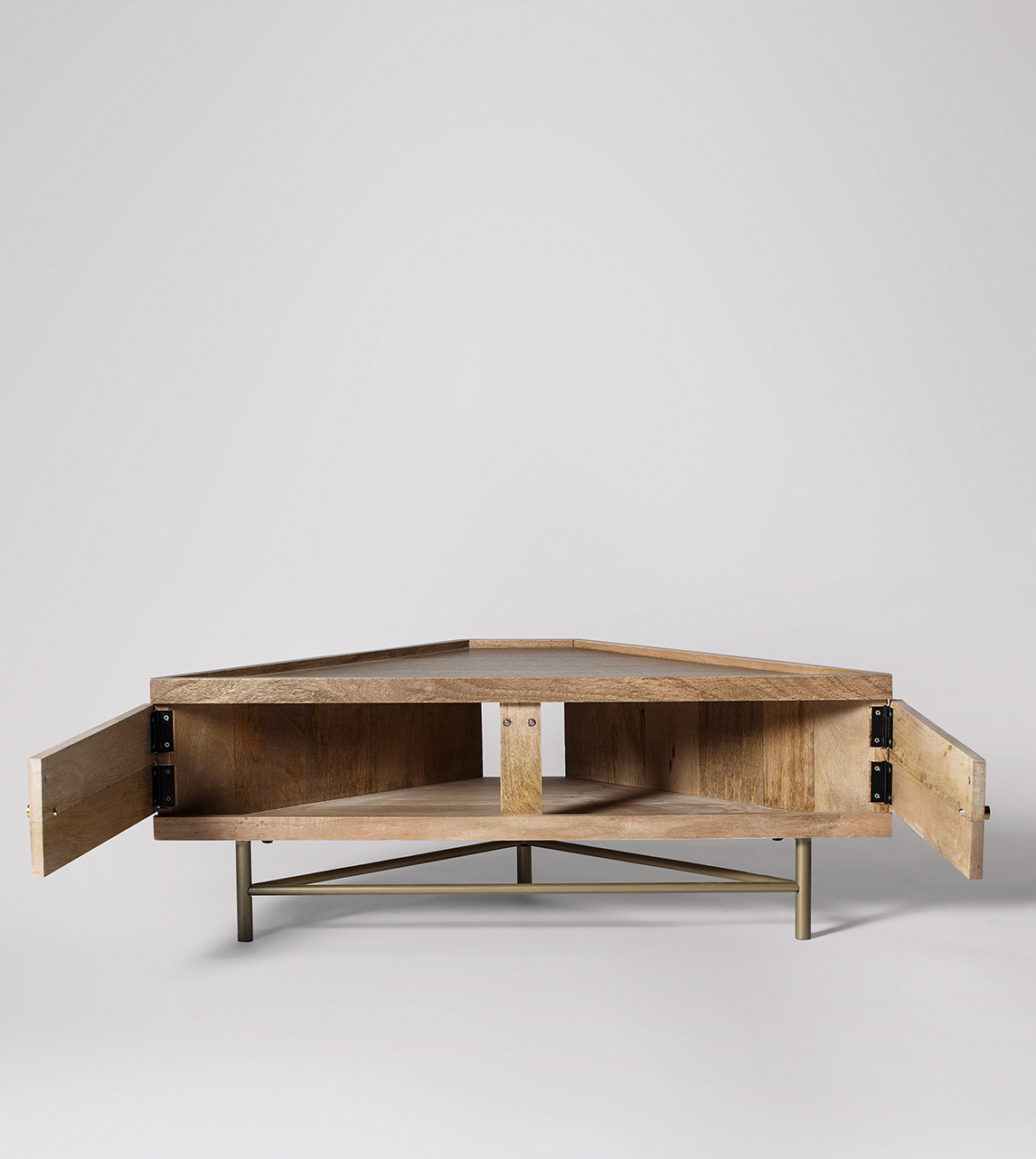 Halle MidCentury Modern Corner TV Unit in Natural OakStained Mango