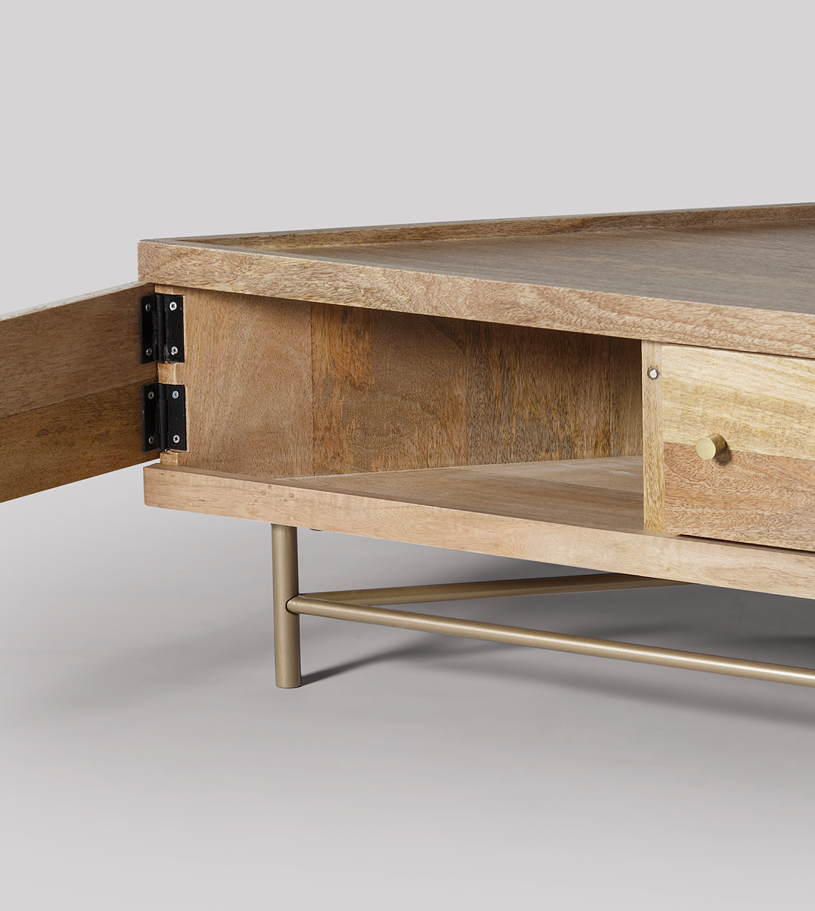 Halle MidCentury Modern Corner TV Unit in Natural OakStained Mango