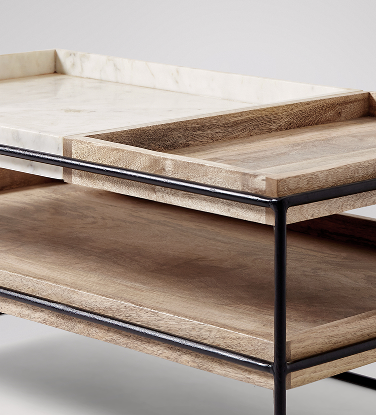 Hansel Contemporary Coffee Table in White Marble And Iron Swoon