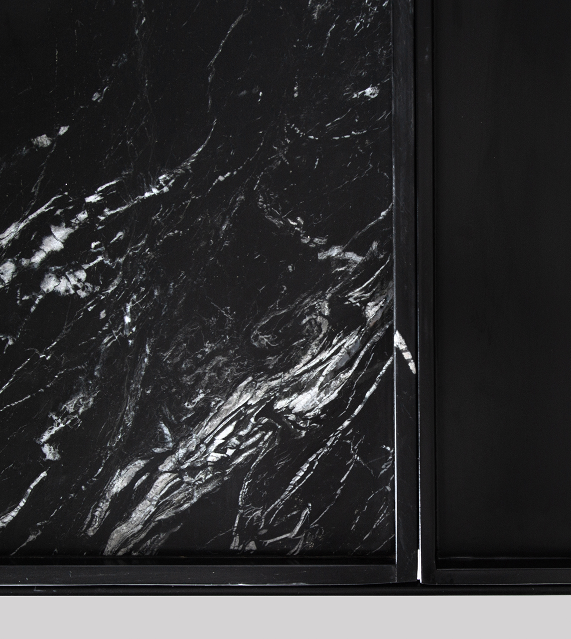 Hansel Industrial Coffee Table in Black Marble, Black Mango Wood