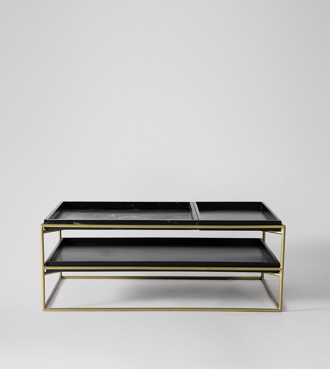 Hansel Contemporary Coffee Table in Black Marble, Black Mango Wood