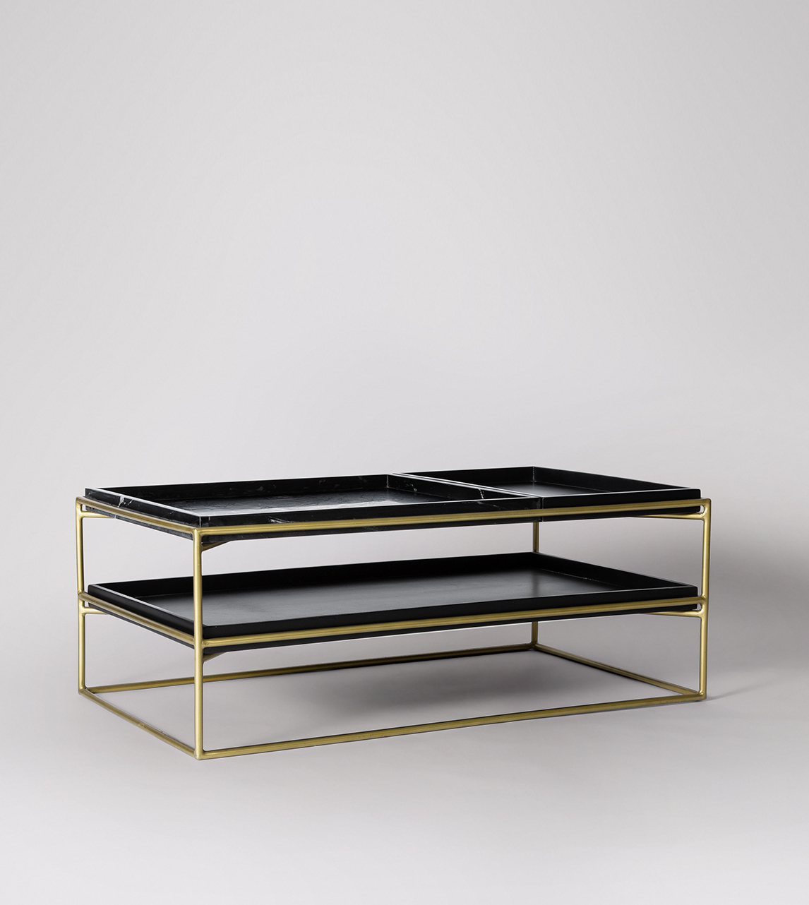 Hansel Contemporary Coffee Table in Black Marble, Black Mango Wood