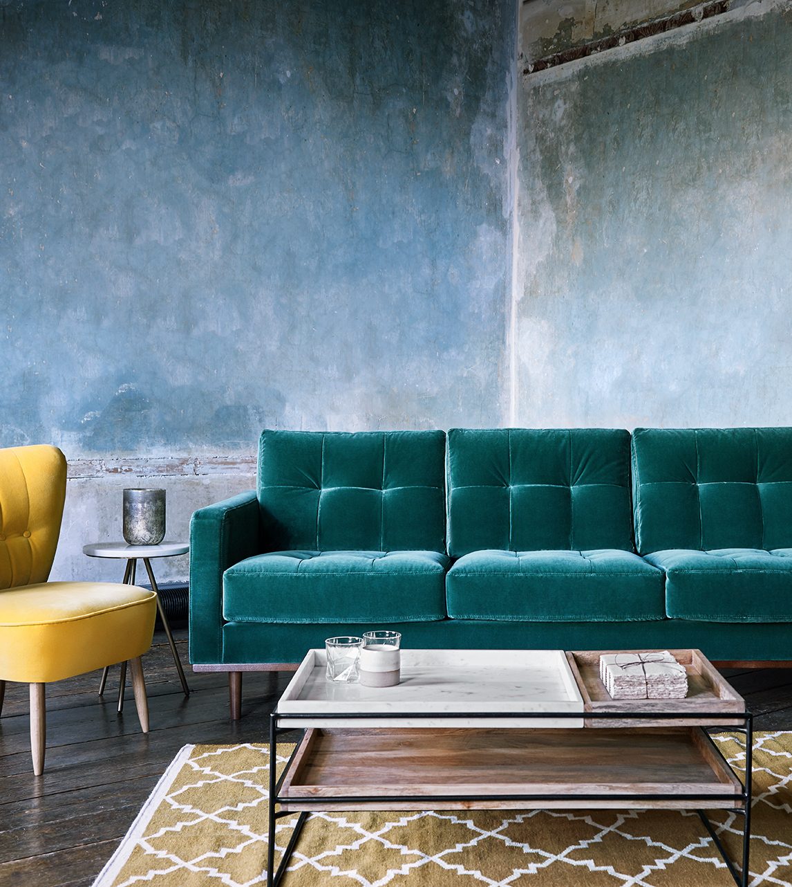 Hansel Contemporary Coffee Table in White Marble And Iron Swoon