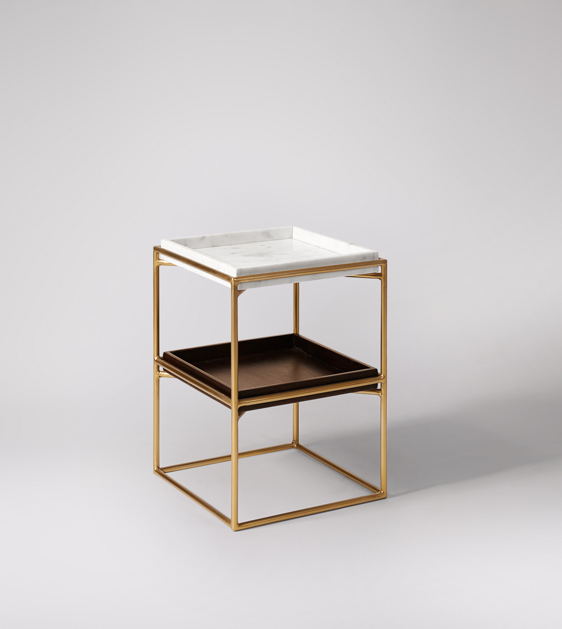 Hansel Side Table in White Marble, Dark Mango Wood & Brass Swoon