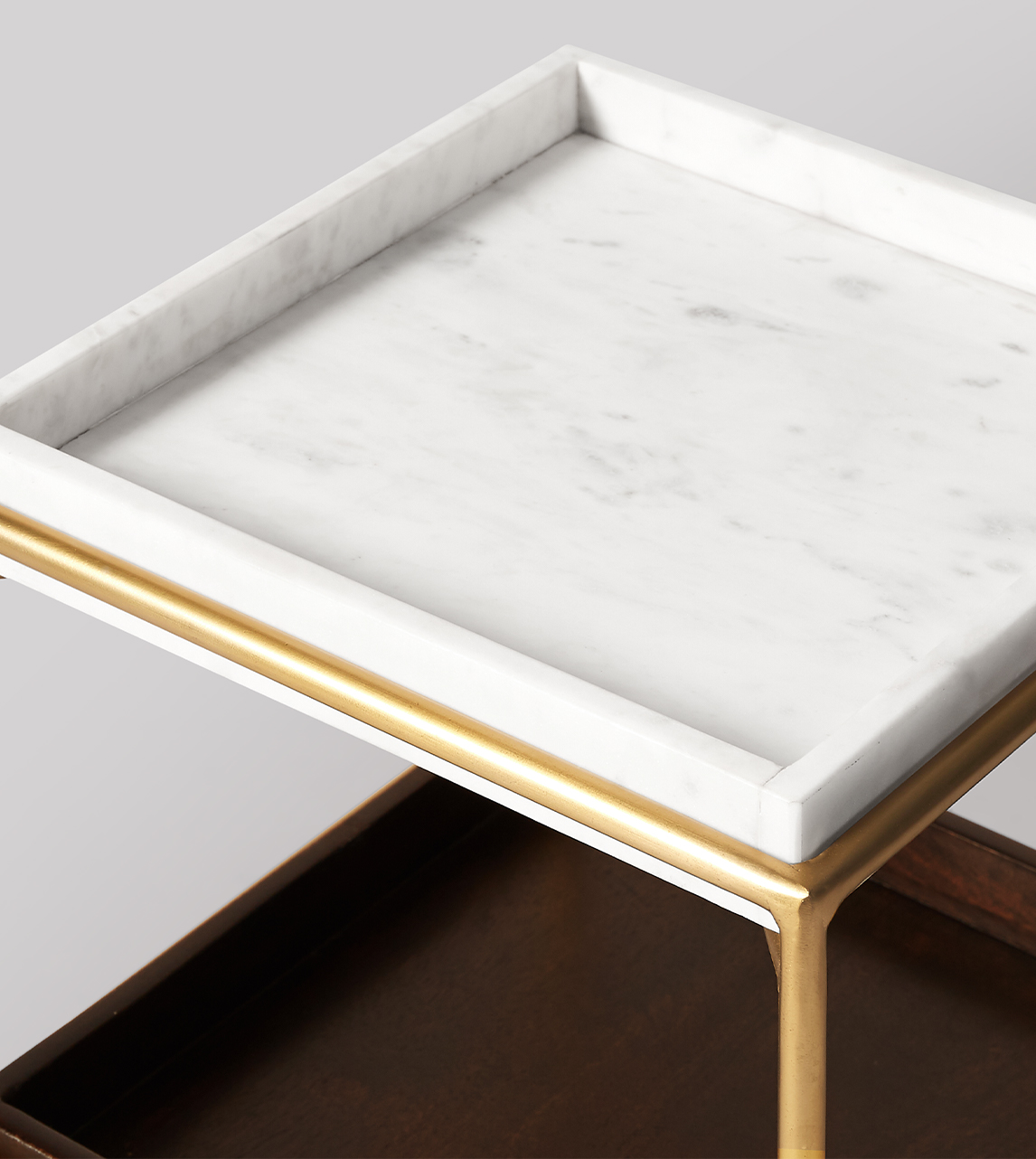 Hansel Side Table in White Marble, Dark Mango Wood & Brass Swoon