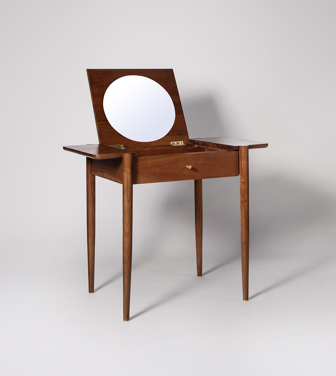 Hawksley Scandi Dressing Table in Dark Brown Acacia & Brass with Clear