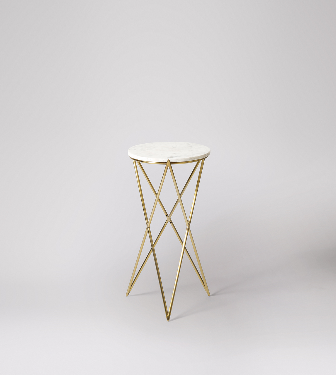 Holborn Art Deco Side Table in White Marble & Brass | Swoon