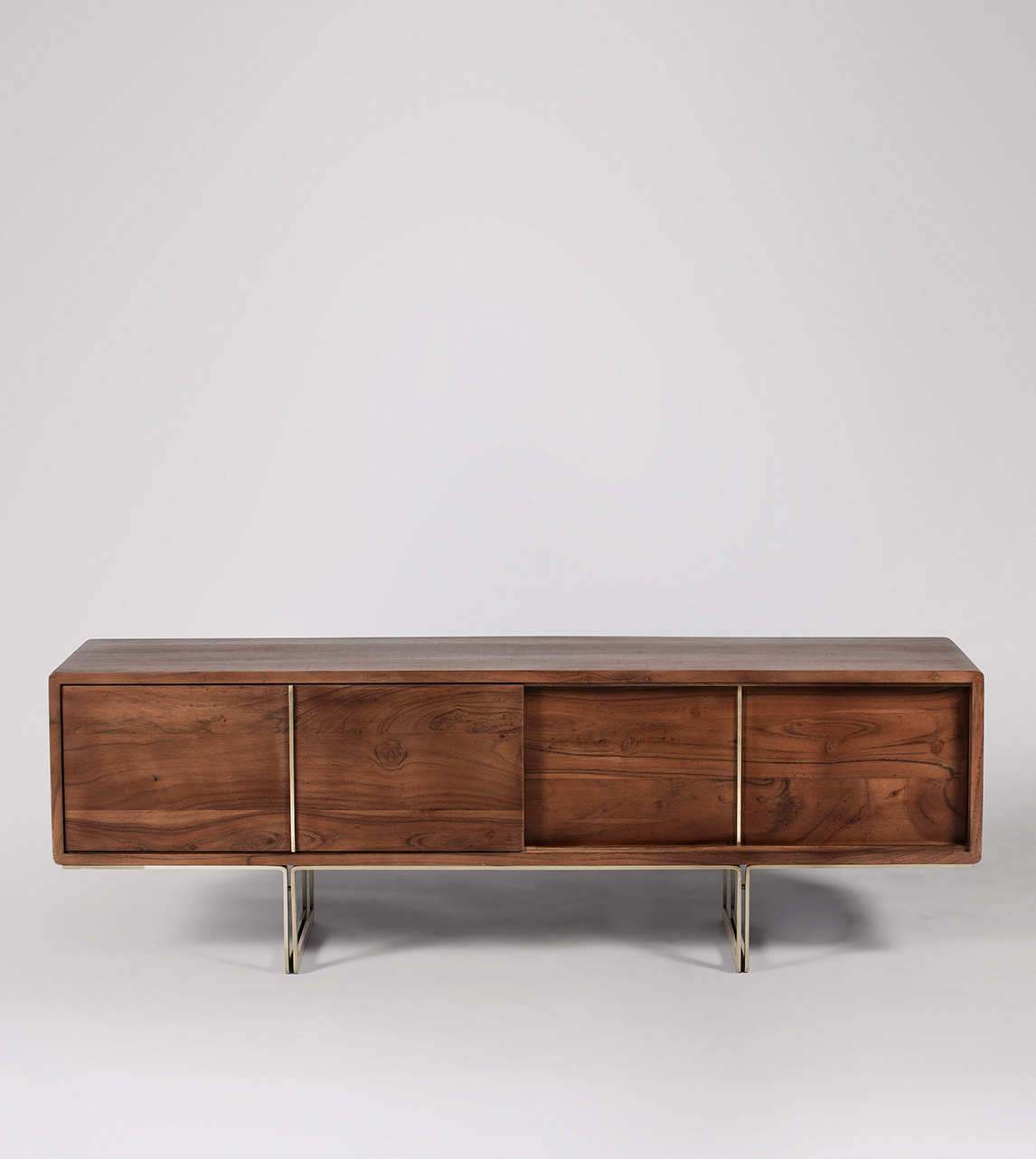 Hove Mid Century TV Stand in Dark Brown Acacia Brass Swoon