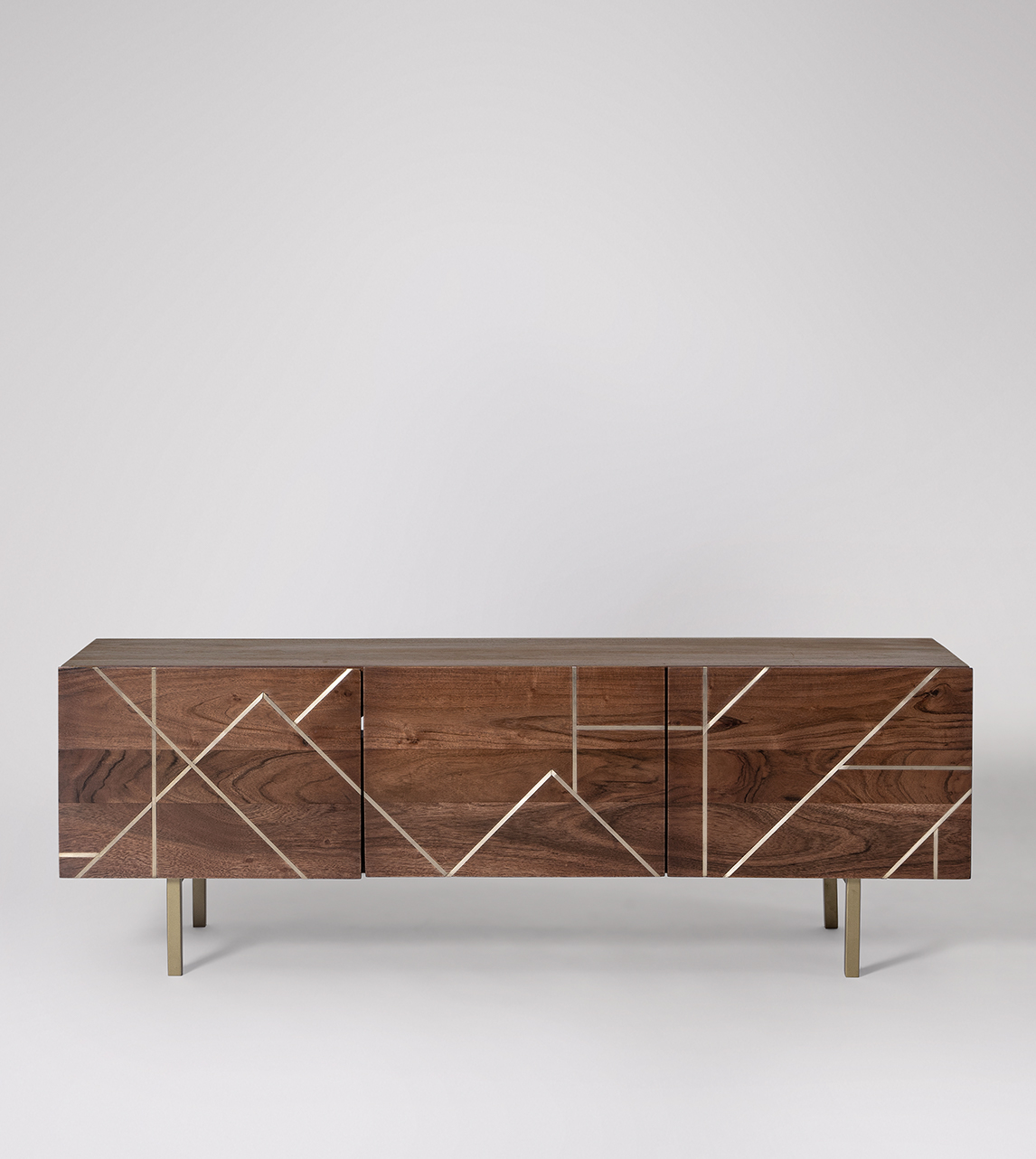 Jai Art Deco TV Stand in Acacia & Brass Swoon