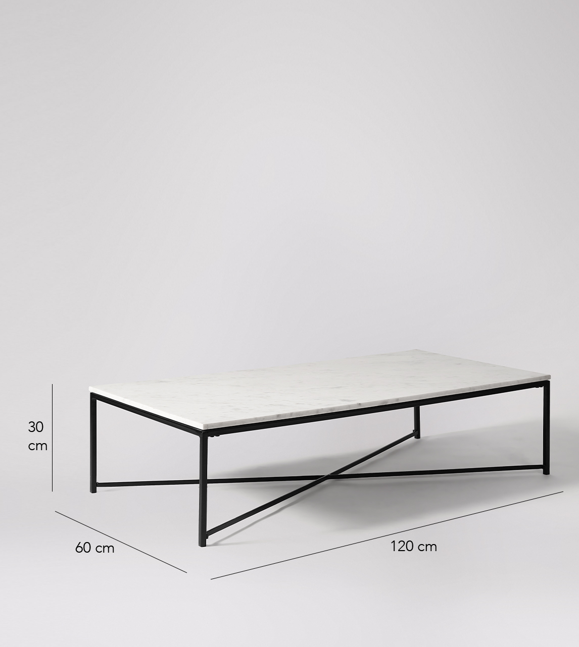 Kir Contemporary Rectangular Coffee Table in Black Steel & White Marble