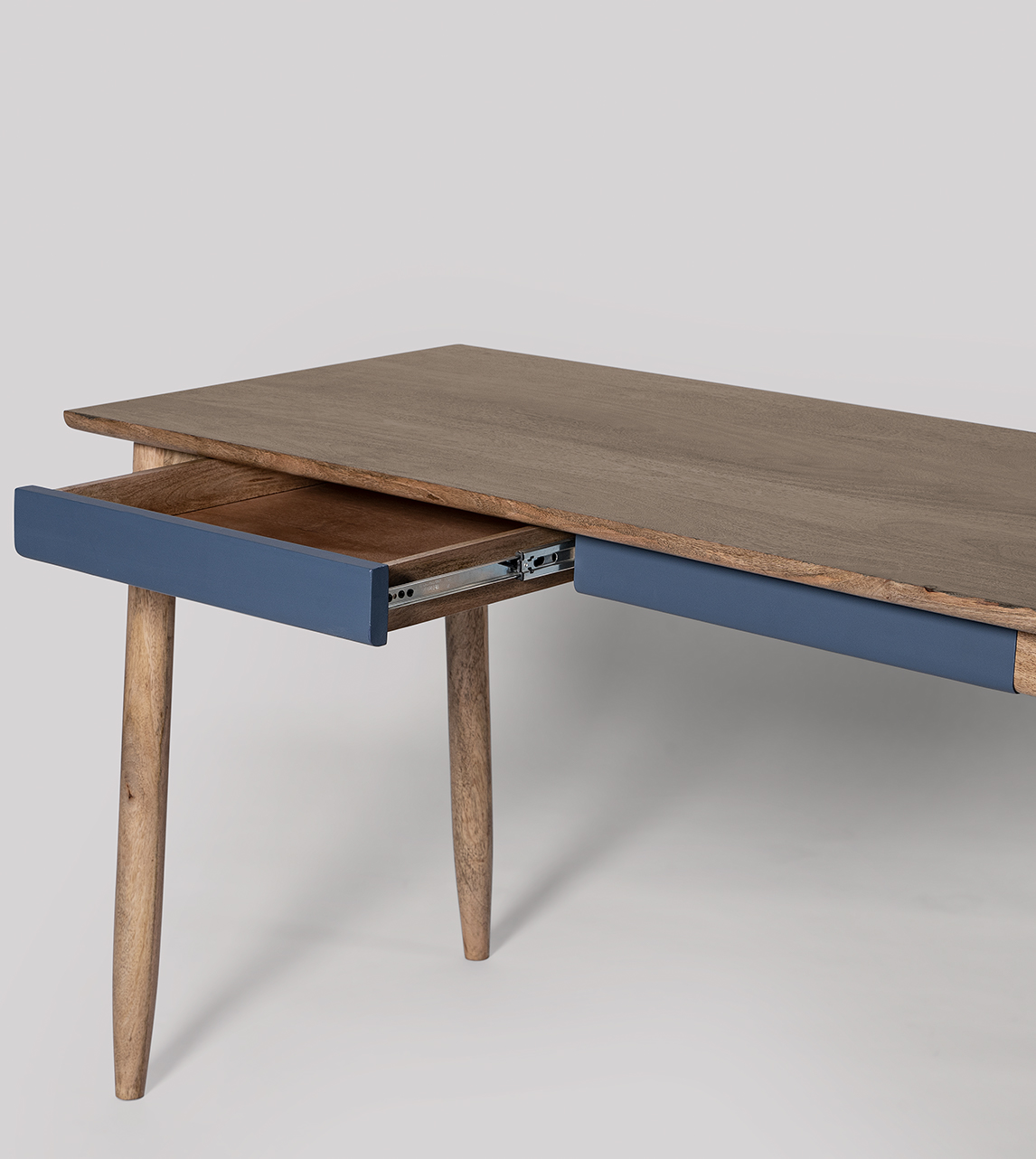 Maltby MidCentury Desk in Natural OakStained Mango Wood & Blue Swoon