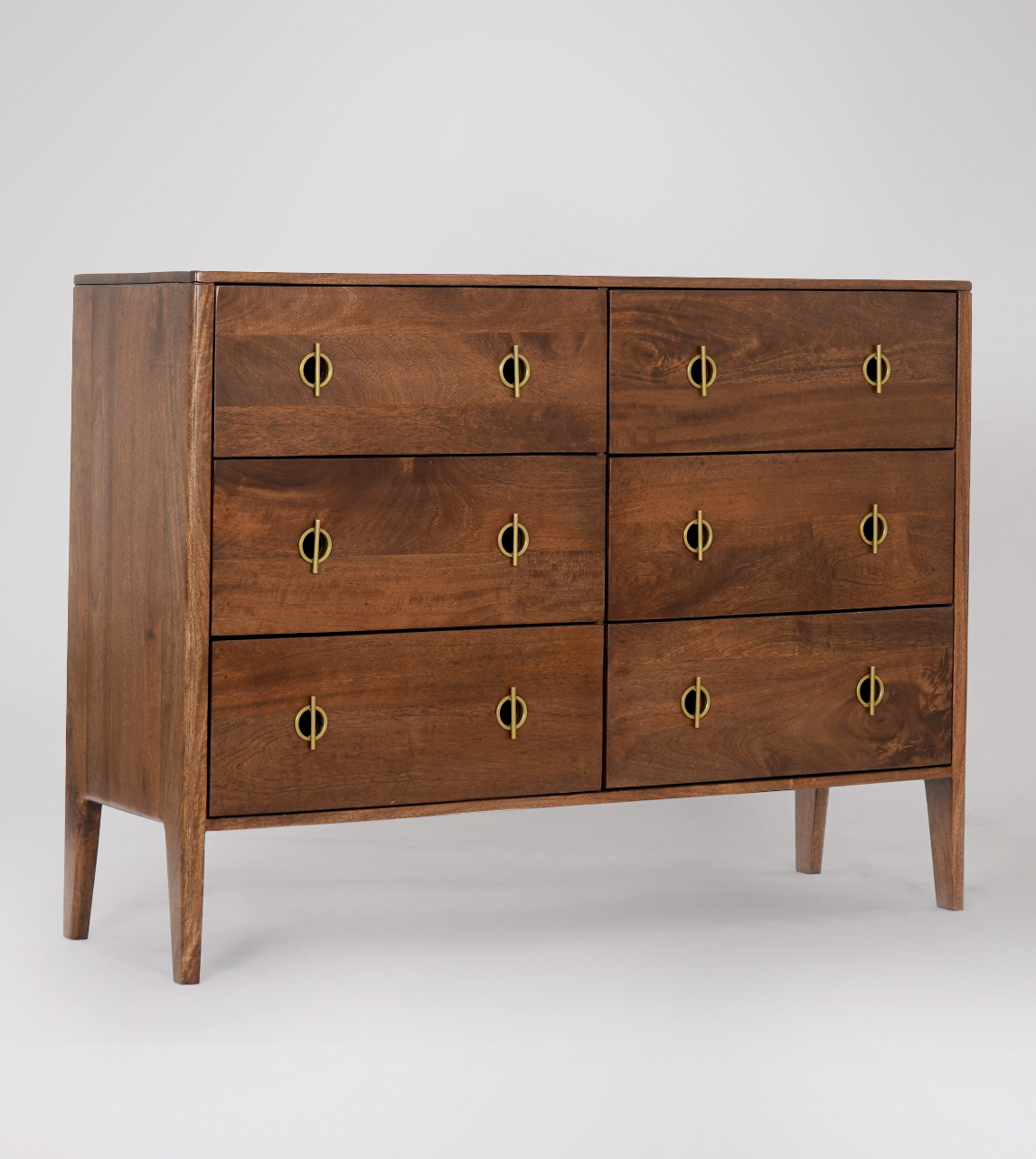 Morse Scandi Six-drawer Chest of Drawers in Dark Brown Mango Wood | Swoon