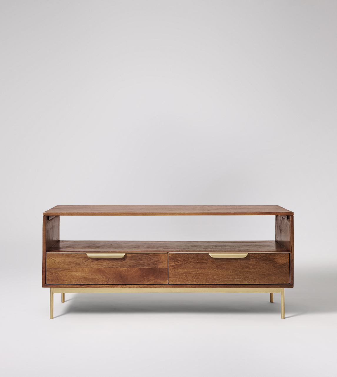 TV Stand, MidCentury modern style in mango wood & metallic