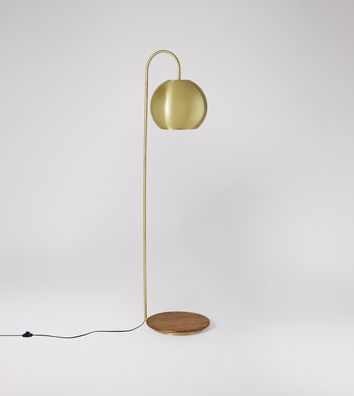 Algol Curved Floor Lamp Contemporary Style In Brass With A Walnut Stain Base Swoon See more related results for.