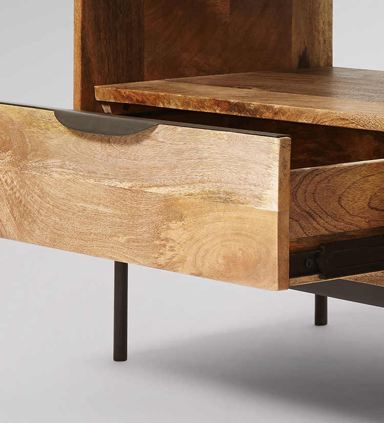 TV Stand, MidCentury modern style in mango wood & brass