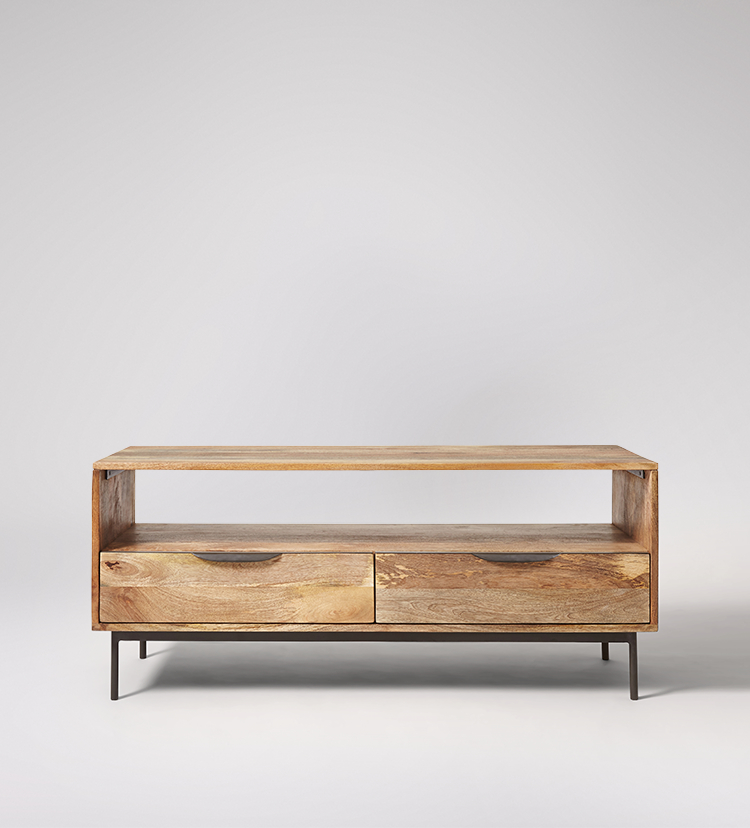 TV Stand, MidCentury modern style in mango wood & brass
