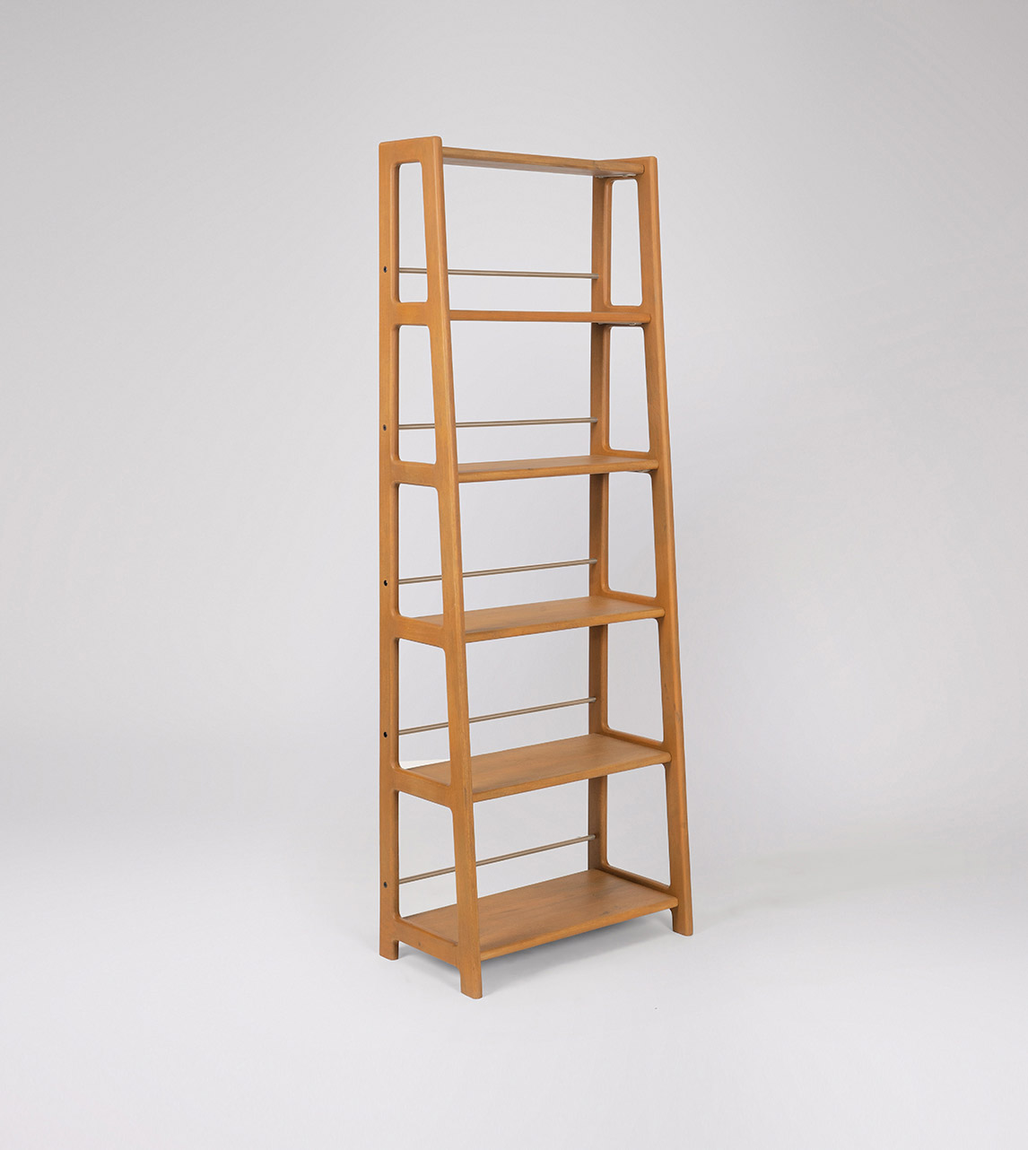 Noah Mid Century Shelving Unit in Teak stained Mango Wood Brass Swoon