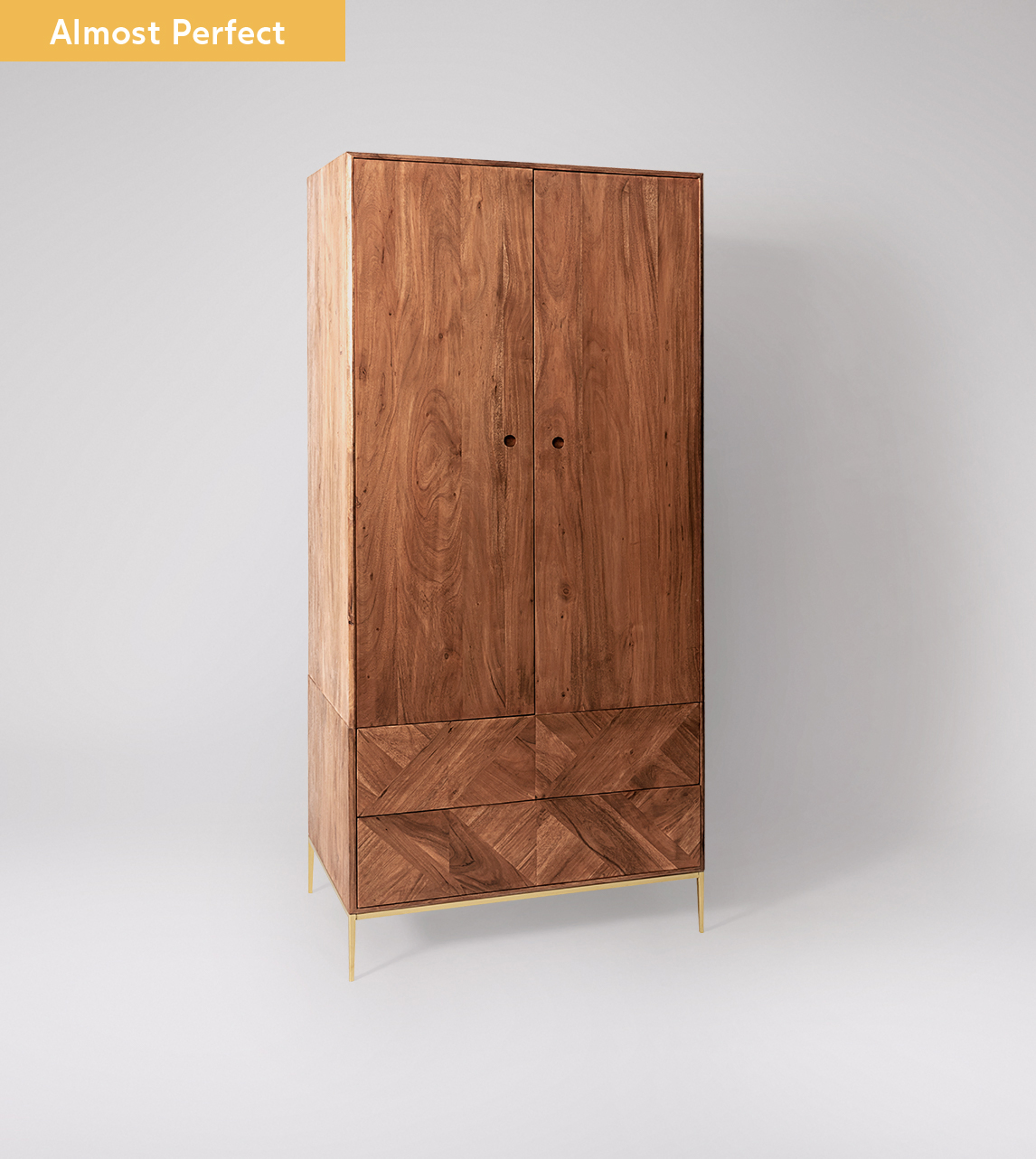 Norrebro Contemporary Double Wardrobe in Acacia & Brass Almost