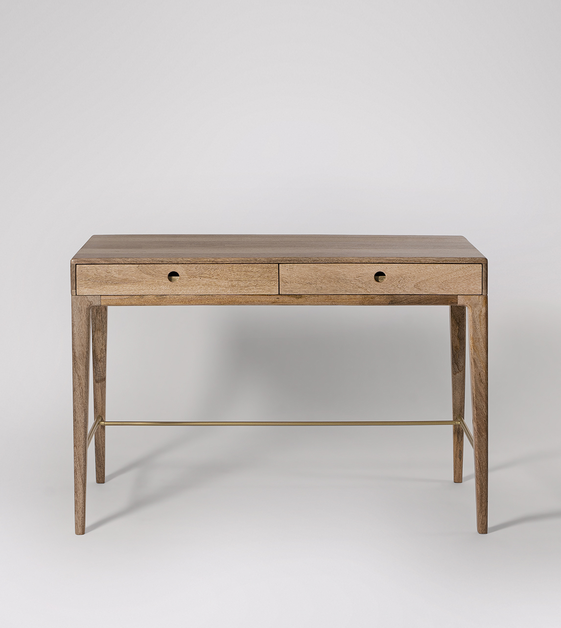 Nyhavn Mid Century Scandi Desk in Natural Mango Wood Brass Swoon
