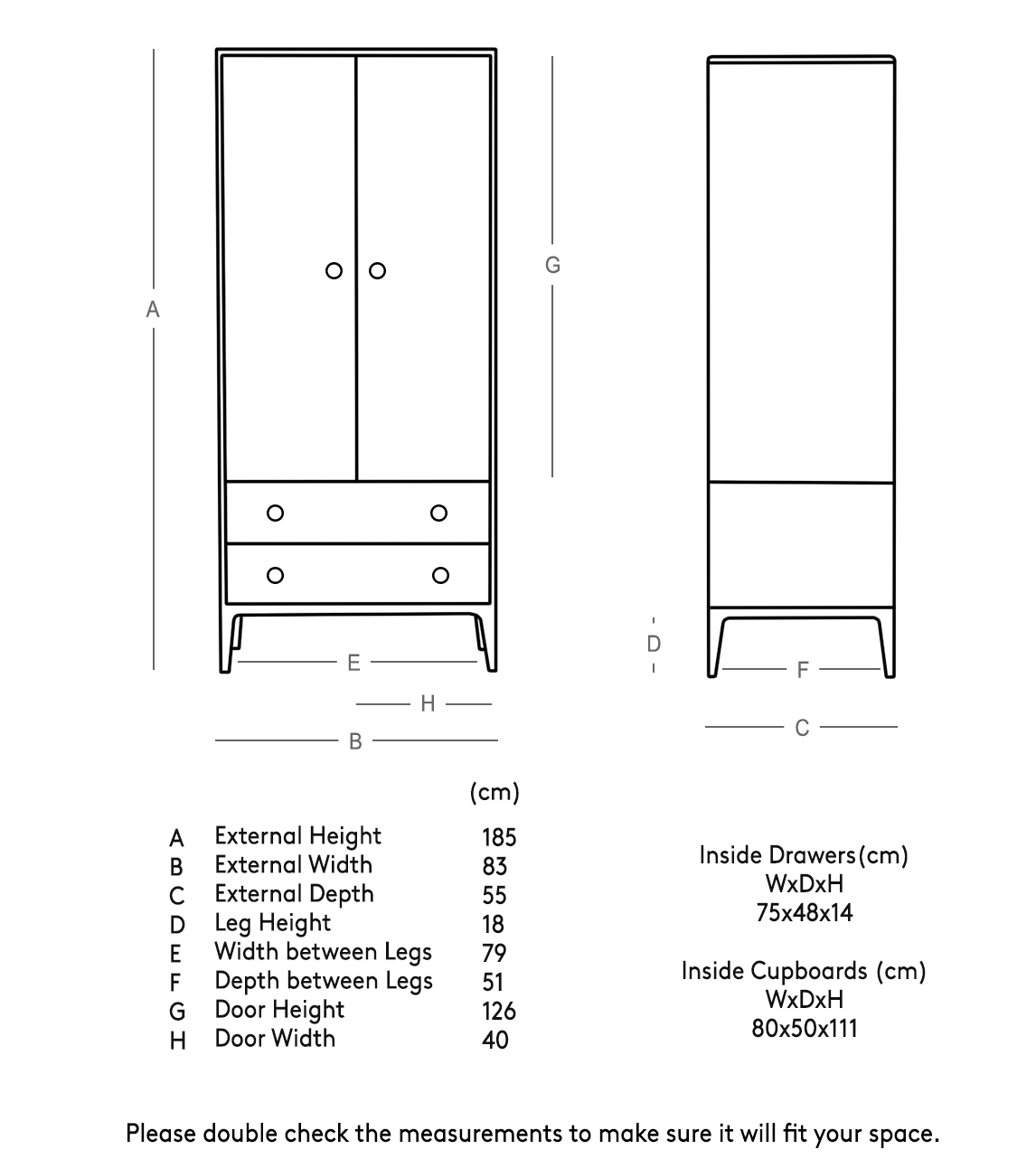 Nyhavn Scandi Double Wardrobe in Light Brown Mango Wood & Brass | Swoon