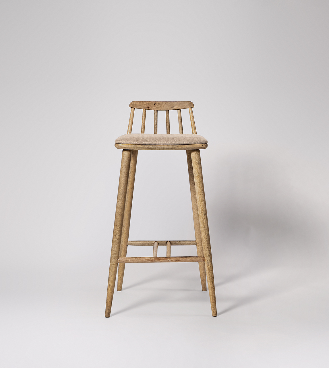 Ollie Contemporary Bar Stools, Set of Two in Oatmeal LinenCotton & Natural Mango Wood Swoon