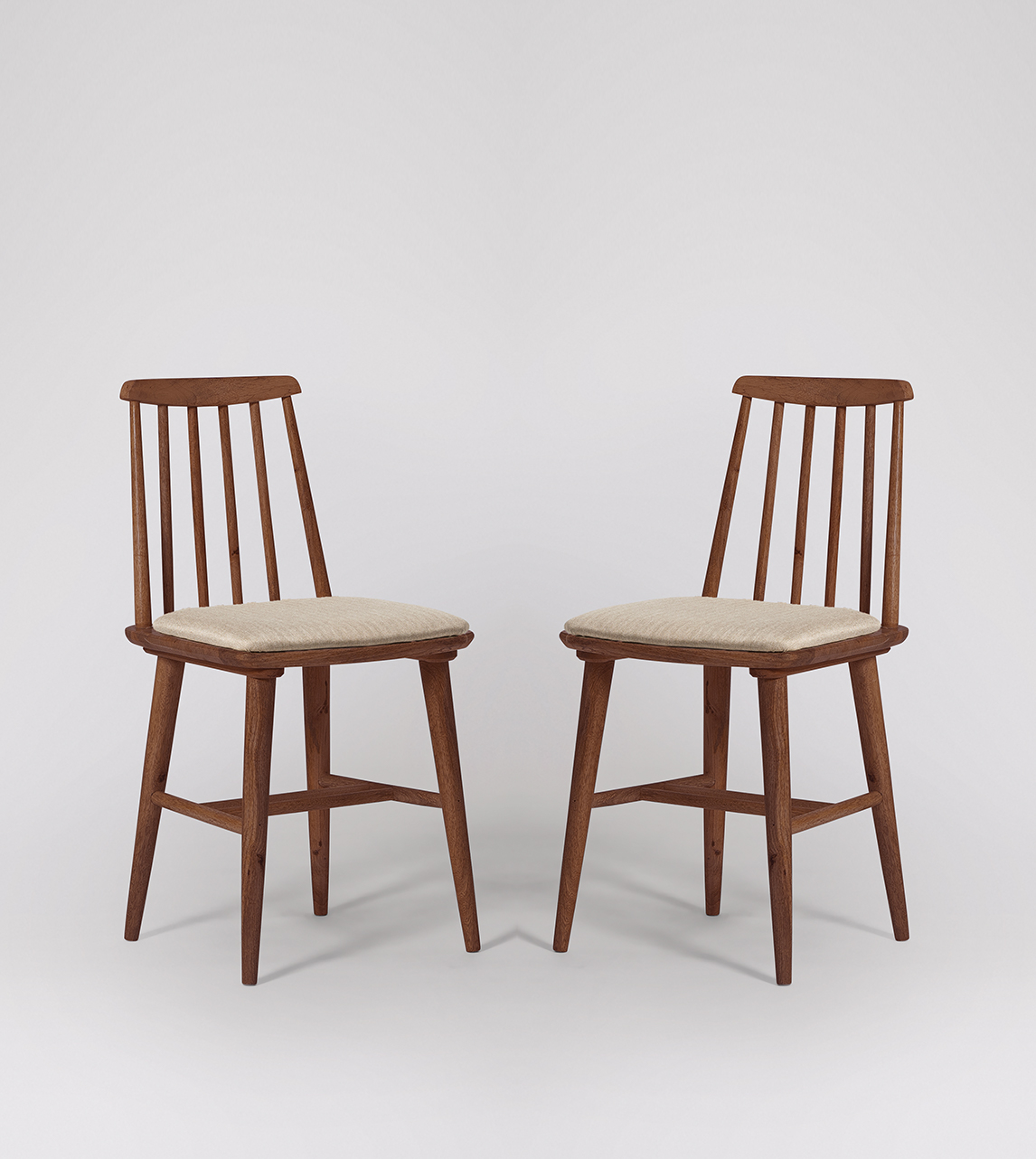 Ollie Mid Century Modern Dining Chairs Set Of Two In Oatmeal Linen Cotton Dark Brown Acacia Swoon