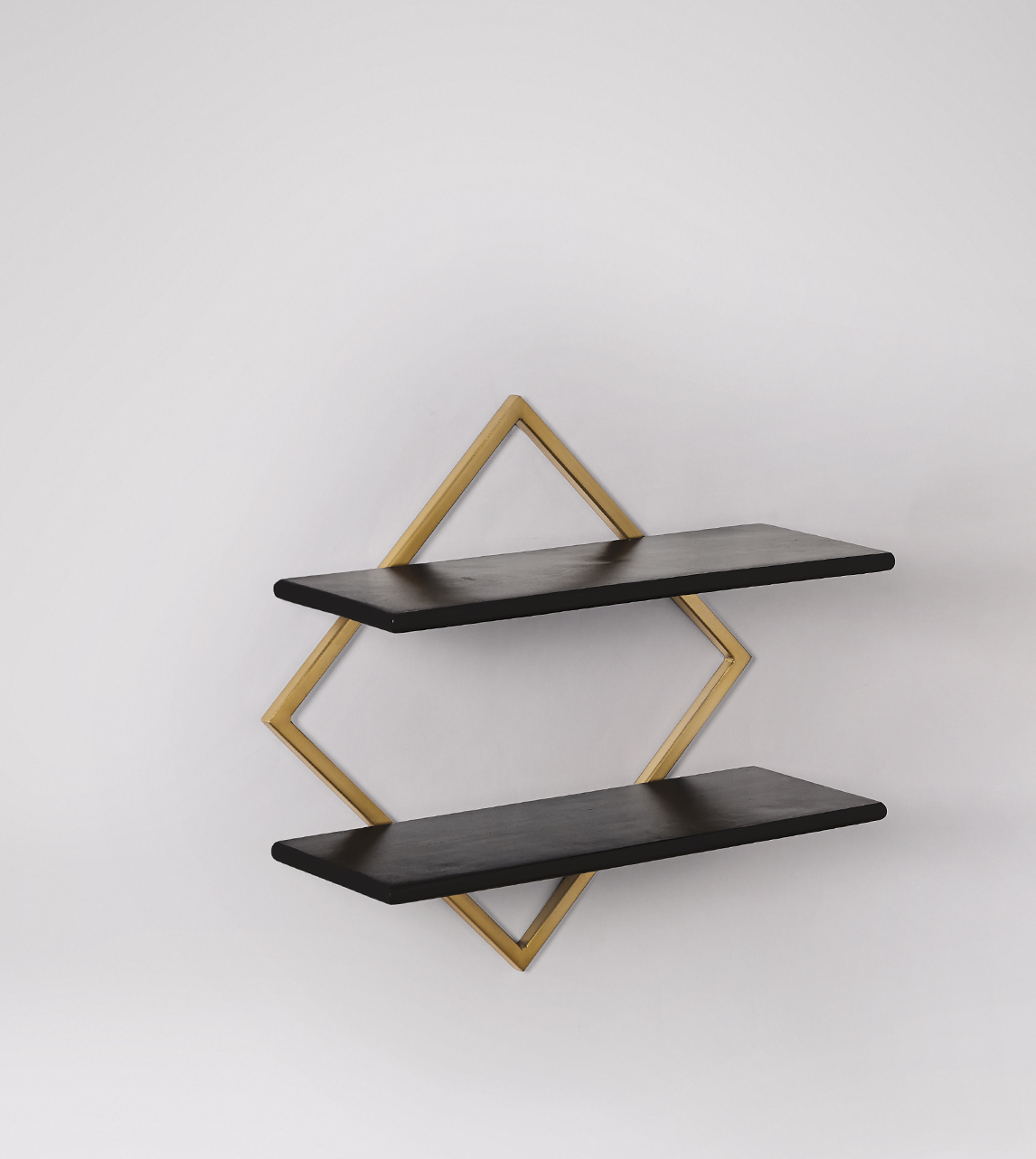 Orein Industrial Style Floating Shelves in Brass & Black Mango Wood Swoon