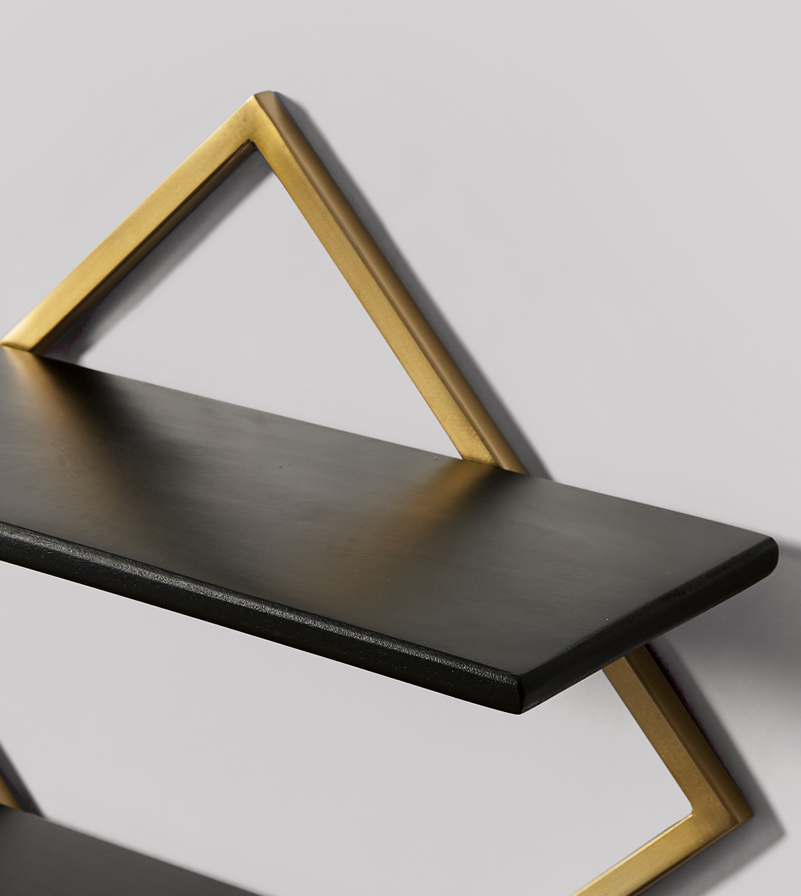 Orein Industrial Style Floating Shelves in Brass & Black Mango Wood Swoon