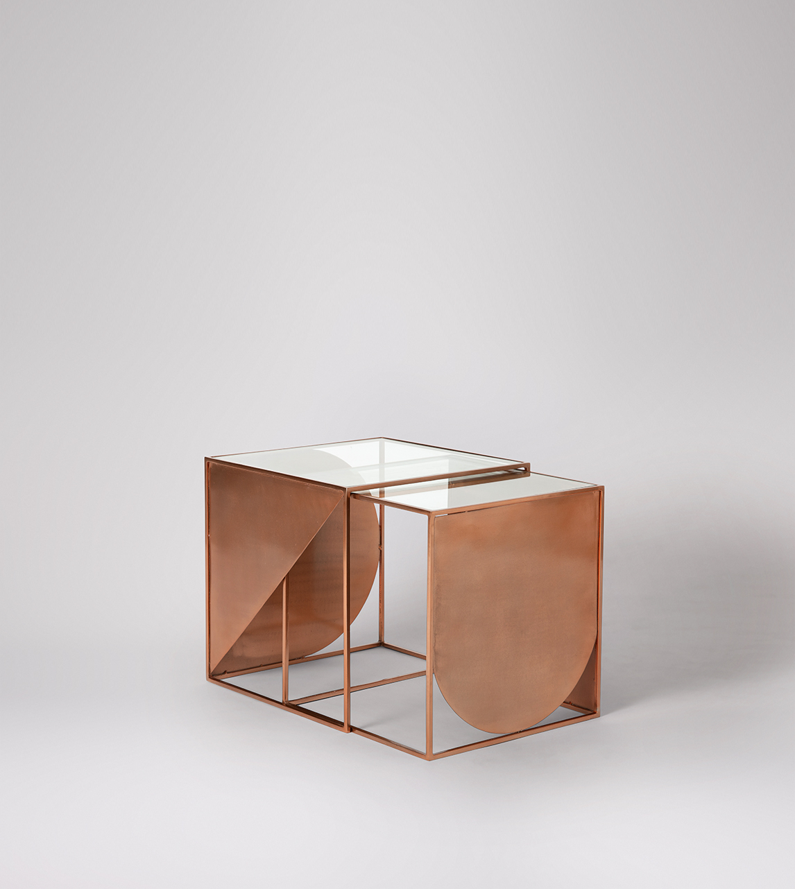 Copper and glass side shop table