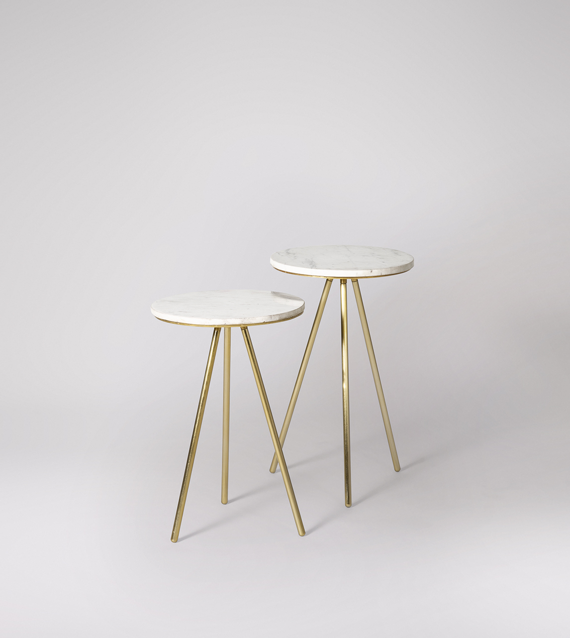 Pearl Set Of 2 Side Tables, Art Deco Style In White Marble And Brass | Swoon