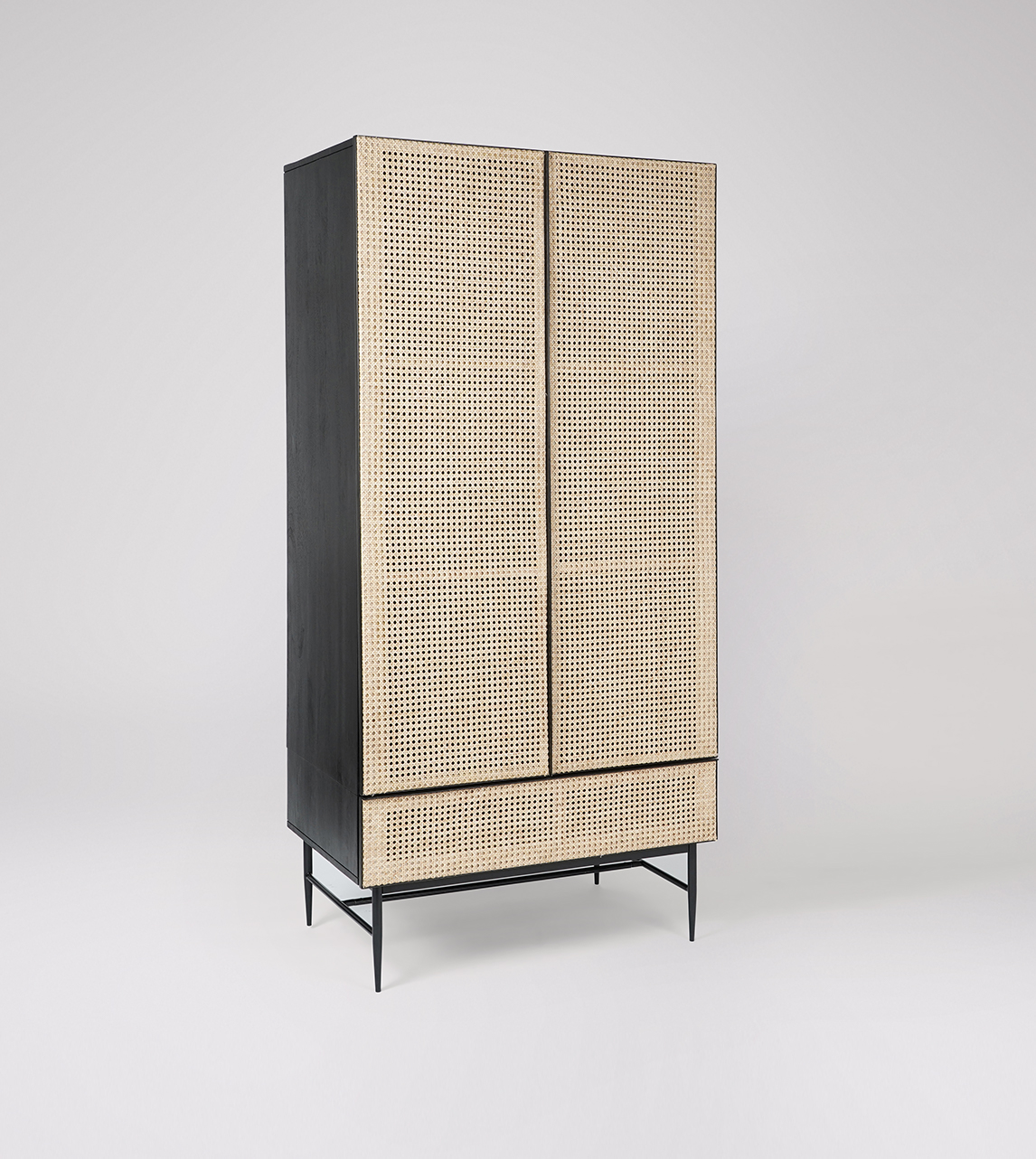 Petersham Contemporary Double Wardrobe in Black Mango Wood & Natural