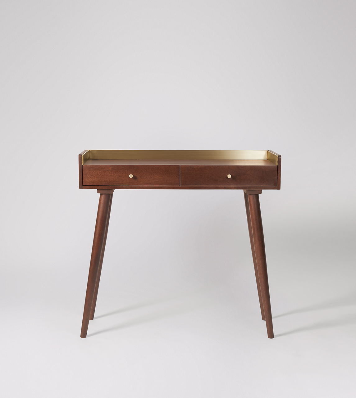 Fresco Console Table, Scandi Style in Dark Mango Wood & Brass | Swoon