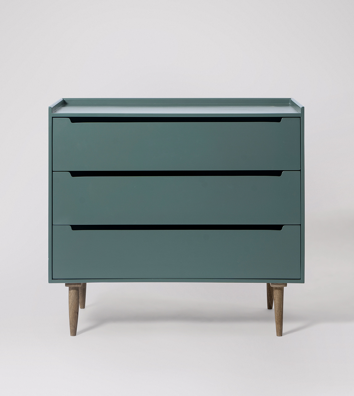 Southwark Mid-Century Scandi Three-drawer Chest of Drawers in Hedge Green &  Natural Oak-stained Mango Wood | Swoon