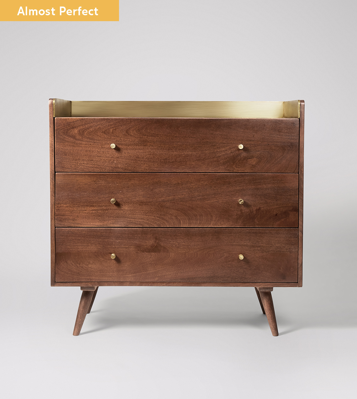 Fresco Chest of Drawers, Scandi Style in Light Brown Mango Wood & Brass ...