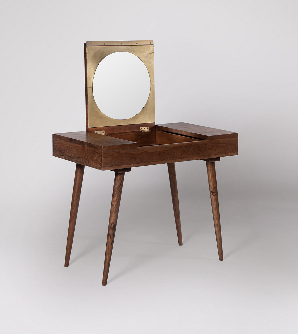 Watts Mid-Century Scandi Dressing Table in Dark Brown Acacia with fold up  Mirror | Swoon