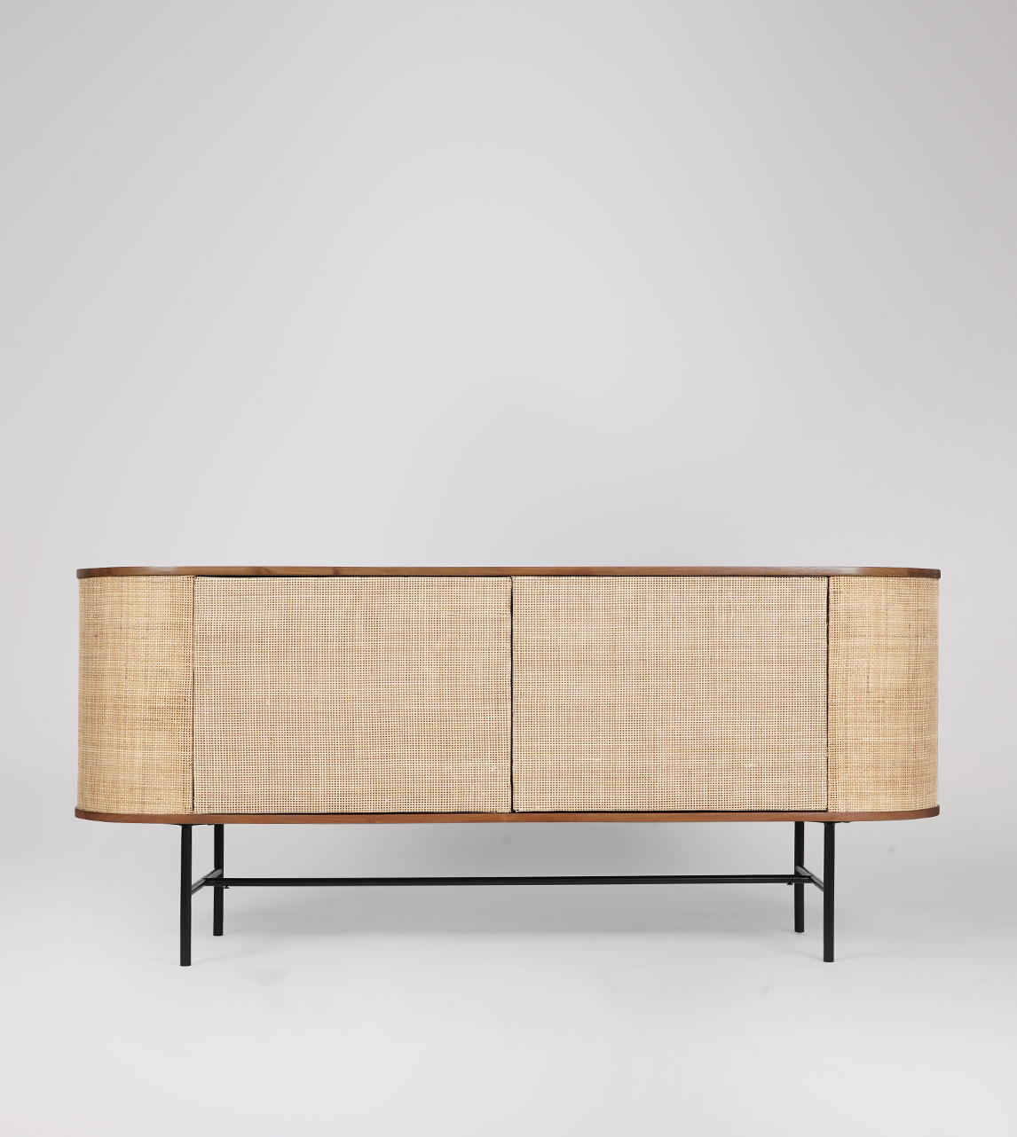 Moro Mid Century Sideboard in Natural Rattan, Dark Brown Acacia