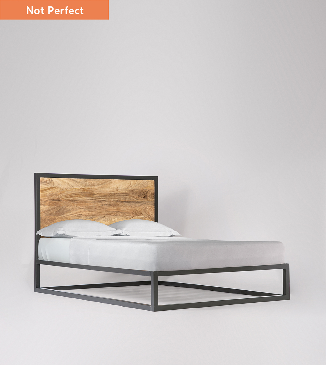 Beck Industrial Double Bed Frame in Matt Charcoal Steel & Natural Mango ...