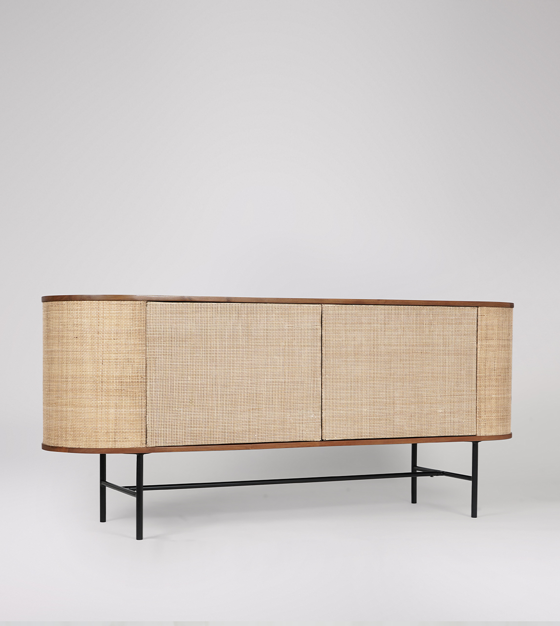 Moro Mid Century Sideboard in Natural Rattan, Dark Brown Acacia
