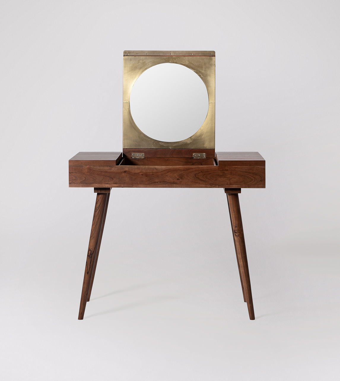 Watts Mid-Century Scandi Dressing Table in Dark Brown Acacia with fold up  Mirror | Swoon