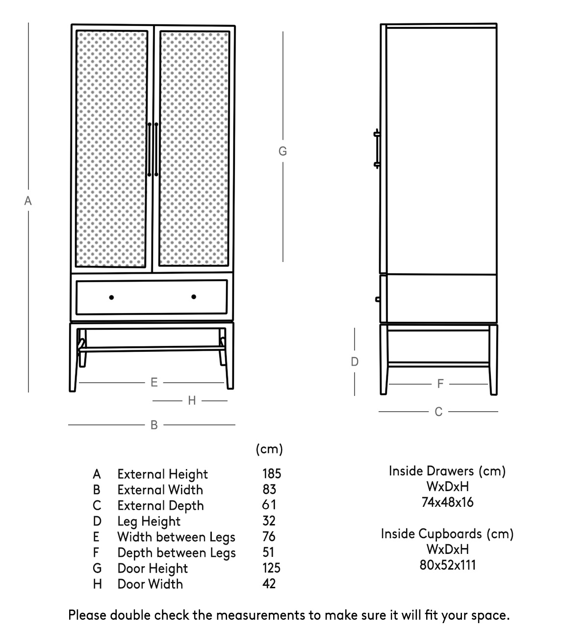 Raphia Mid-Century Modern Double Wardrobe in Black Mango Wood, Natural ...