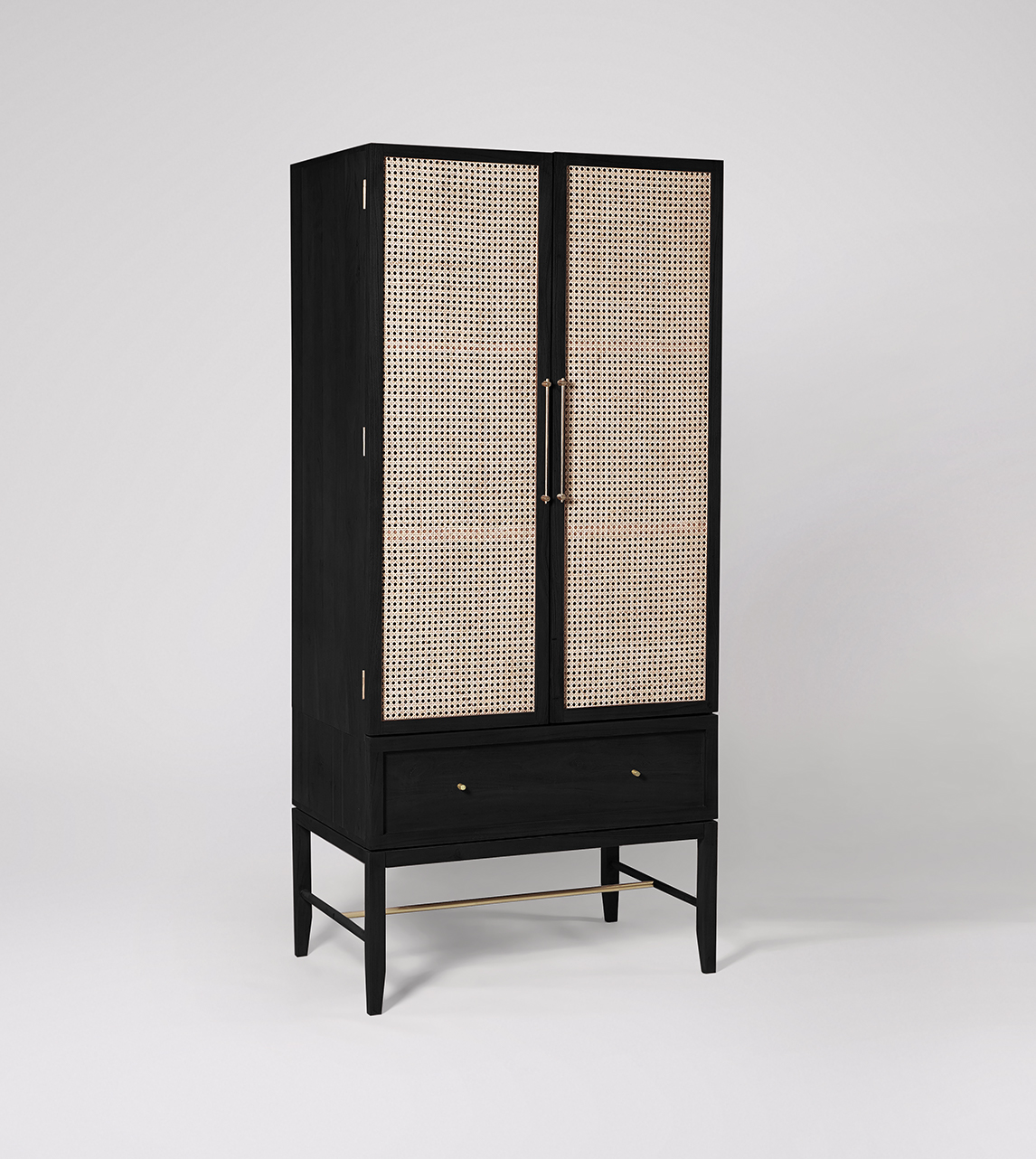 Raphia MidCentury Modern Double Wardrobe in Black Mango Wood, Natural