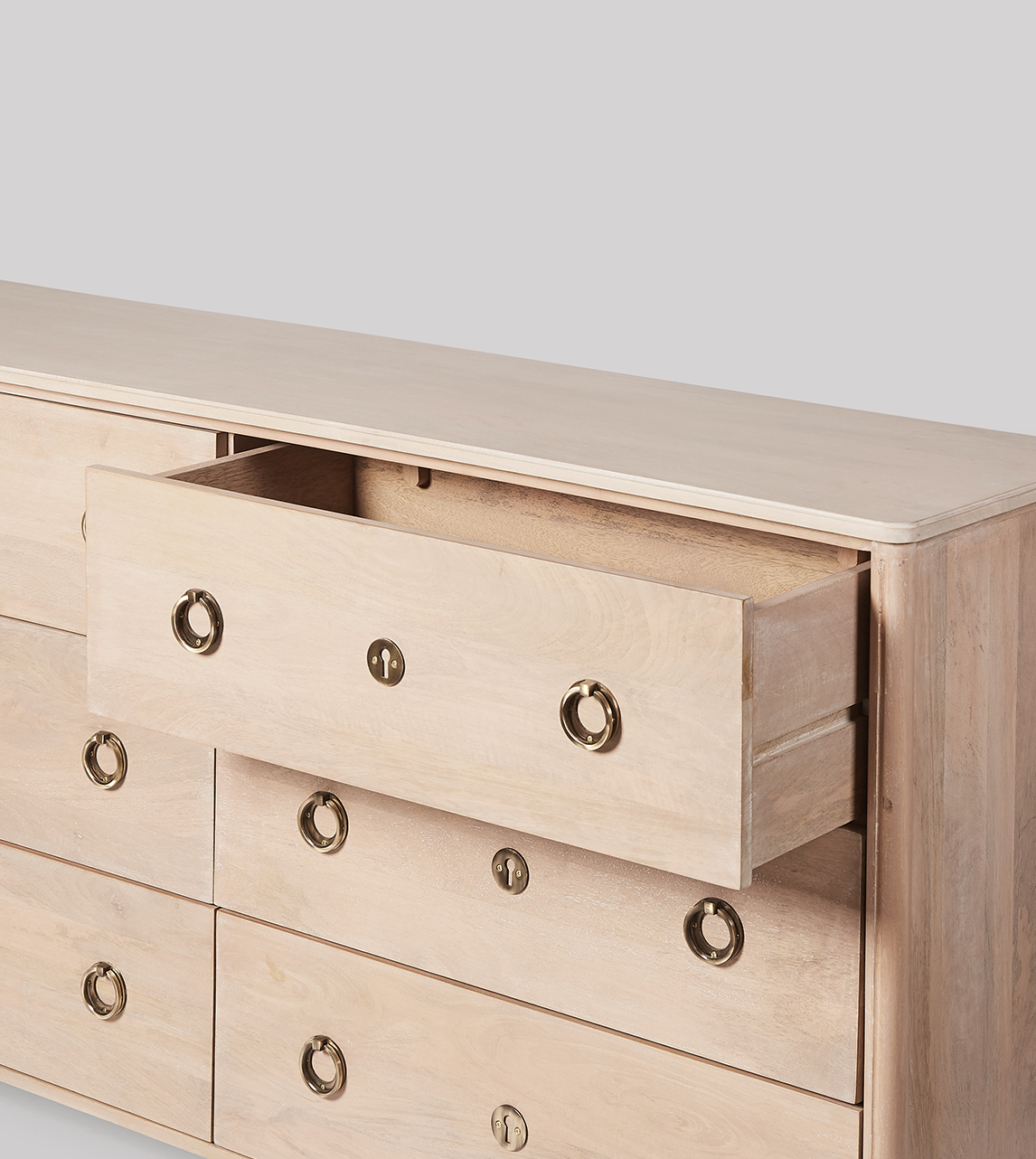 Reyna French Style SixDrawer Chest of Drawers in Natural Mango Wood