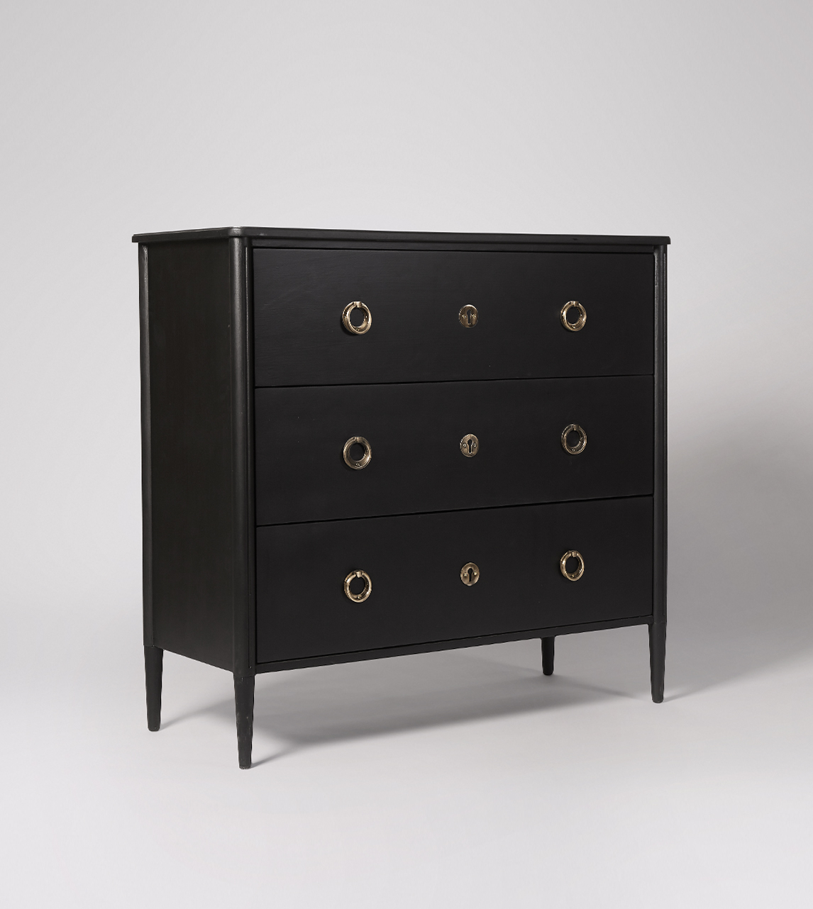 Reyna French Style ThreeDrawer Chest of Drawers in Charcoal & Brass
